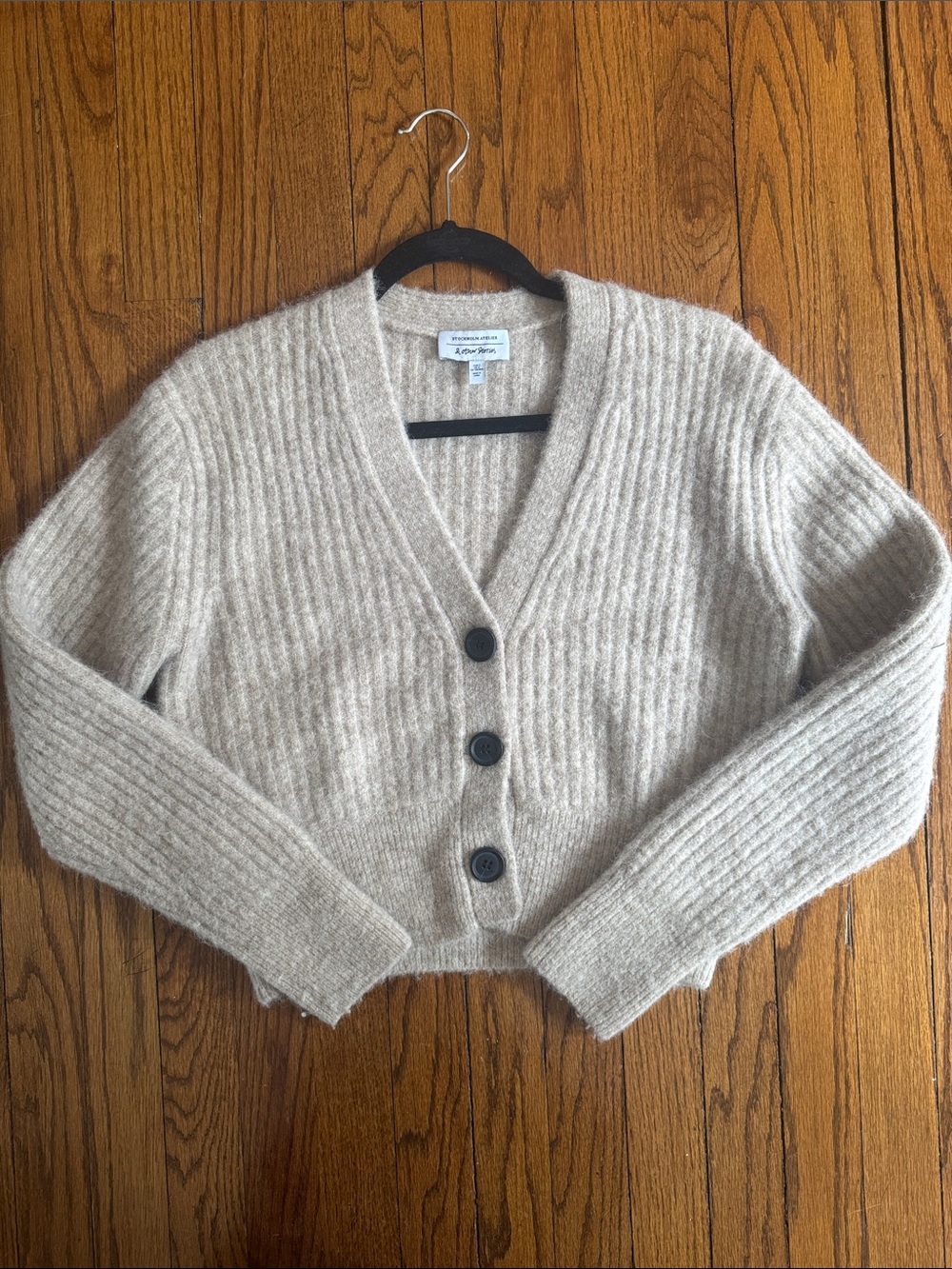 Cropped Ribbed V-Neck Cardigan in Beige - & Other Stories
